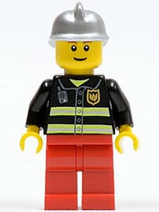 cty0115G Brandweer witte helm glimlach zwart pak met reflectiestrepen gebruikt *0M0000