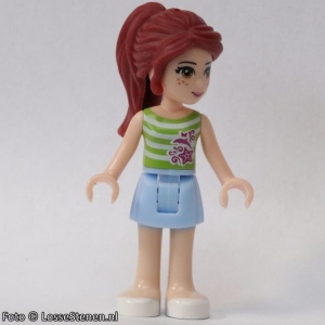 Friends- Mia, helderblauw shirt, groen topje met witte strepen