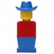 old051G Legoland Oude type minifig - Rood lijf, zwarte benen, blauwe cowboyhoed gebruikt *0M0000