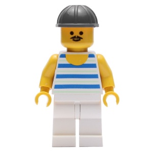 par026G Horizontal blauw/witte Stripes, witte benen, Black Construction helm gebruikt *0M0000
