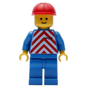 trn049G Lichaam met rode & witte Strepen - blauwe benen, rode constructie helm gebruikt *0M0000