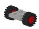 122c01assy2-9G Plaat GRIJS aangepast 2x2 met RODE wielen- banden met groeven (122c01 / 3641) lichtgrijs (klassiek) gebruikt *R4