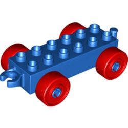 2312c02-7G DUPLO Autobasis met rode wielen en open clip blauw gebruikt *