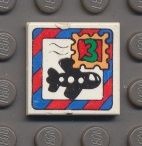 3068pb02-1G Tegel 2x2 Vliegtuig en postzegel '3' wit gebruikt *5T05-13