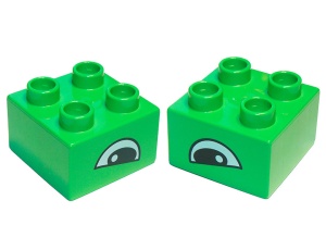 3437pb010-36G DUPLO steen 2x2 met krokodillenoog (1XSTEEN) aan beide zijdes groen, helder gebruikt *