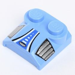 41855pb05-42G Dakpan rond 2x2x2/3 twee noppen, lip einde met blauwe en witte strepen blauw, midden gebruikt *5R000
