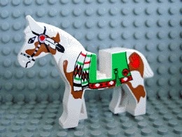 4493c01px3-1G Paard met groen kleed en bruine vlekken wit gebruikt *5K000