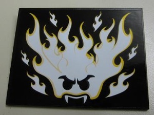 4515pb043-11G Dakpan 10 graden 6x8 Glow in Dark vlammend gezicht (Sticker) zwart gebruikt *5R000