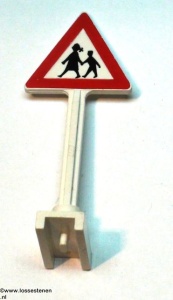 649pb07-1G Verkeersbord- Spelende kinderen STAAND wit gebruikt *0D0000
