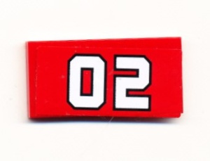 87079pb0020-5G Tegel 2x4 Nummer 02 (Sticker) rood gebruikt *5t14-01