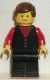 but002G Man, zwarte overgooier op rood hemd, zwarte benen, bruin haar gebruikt *0M0000