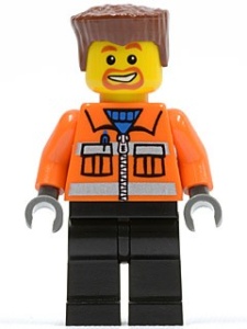 cty0154G Bouwvakker, plat roodbruiin haar, ringbaardje, oranje jas met rits, zwarte broek gebruikt *0M0000