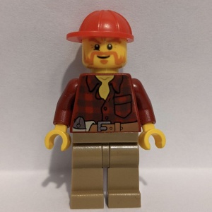 cty0467G Geruit shirt met zak, donkercreme benen, rode constructiehelm en baard gebruikt *0M0000