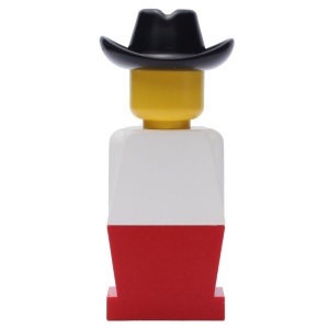 old044G Legoland Oude type minifig - witte lijf, rode benen, Zwart Cowboy hoed gebruikt *0M0000
