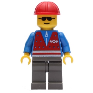 trn081G Rood Shirt met ritssluiting - Donkergrijze benen, rode construction helm gebruikt *0M0000