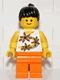 twn062 Vrouw bloemenshirt oranje broek zwarte paardenstaart standaard hoofd (M01) NIEUW *0M0000
