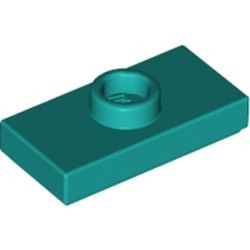 15573-39 Platte plaat 1x2 met 1 nop turquoise, donker NIEUW *1L348