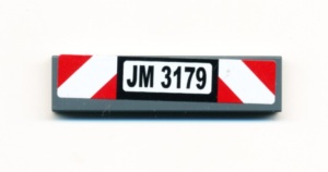 2431pb152-85G Tegel 1x4 JM3179 met rode en witte strepen (Sticker) grijs, donker (blauwachtig) gebruikt *5t04-09
