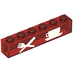 3067pb02-17G Steen 1x6 Mes en vork, kop en schotel transparant rood gebruikt *5V06-13
