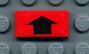 3069bpb0222-5G Tegel 1x2 zwarte pijl (Sticker) rood gebruikt *5T02-11