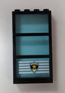 6160c03pb03-11G Raam 1x4x6 Frame met 3 vakken VASTE ruit lichtblauw POLICE sticker zwart gebruikt *5S033