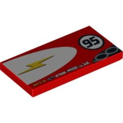 87079pb0029L-5G Tegel 2x4 met bliksem en '95' LINKS rood gebruikt *5t14-02