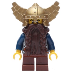 cas430G Fantasy Era - Dwerg, donkerbruine baard, metallic goude helm gebruikt *0M0000