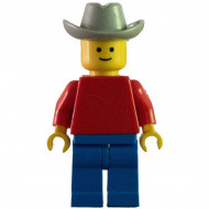 pln003G Rood lijf met rode armen, blauw benen, lichtgrijze cowboy hoed gebruikt *0M0000