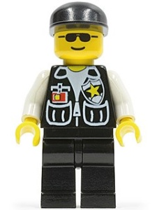 soc045G Police - Sheriff, Black benen, witte armen, Black Hat, Black SunGlases gebruikt *0M0000