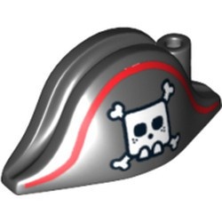 2528pb05-11 Ronde hoed (Piraten enz) met vierkante doodskop zwart NIEUW *0L0000
