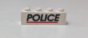3010pb047-1G Steen 1x4 met POLICE (Sticker) wit gebruikt *5V04-03