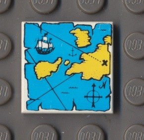 3068px9-1G Tegel 2x2 Landkaart blauw met geel land wit gebruikt *5T05-16