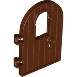 64390-88G Deur 1x4x6 boven rond met raam en sleutelgat, versterkte randen bruin, roodachtig gebruikt *1L0000