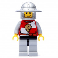 cas446G Ridders: Leeuwenridder met brede ronde helm, rood/wit geblokt torso, verticale strepen op wang gebruikt *0M0000