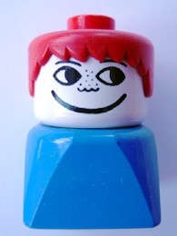 dupfig005 Duplo 2 x 2 x 2 Figure Brick Early, Male on Blue Base, Red Hair, Freckles *
