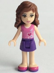 frnd115 Friends Olivia, dxonkerpaarse skirt, donkerroze topje met hartjes NIEUW *2M0000