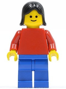 pln001G Rode trui met rode armen, blauw benen, zwart standaard haar vrouw gebruikt *0M0000