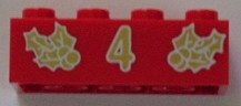 3001pb045-5G Steen 2x4 kerstster en nummer 4 rood gebruikt *5V12-05