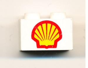 3004p60-1G Steen 1x2 opdruk SHELL groot logo wit gebruikt *5V02-01