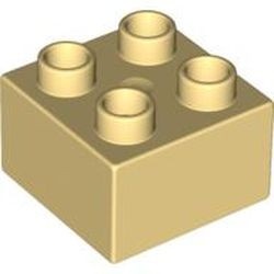 3437-33G DUPLO steen 2x2 (LET OP: DUPLO IS VRIJWEL ALTIJD PAKKETPOST) geel, licht gebruikt *