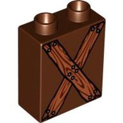 4066pb288-88G DUPLO steen 1x2x2 met houten kruis bruin, roodachtig gebruikt *