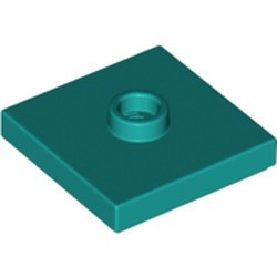 87580-39 Platte plaat 2x2 1 centrale nop turquoise, donker NIEUW *1L348/9