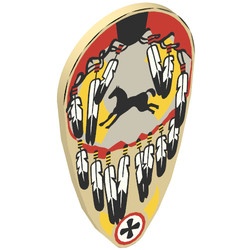 2586px3-2G Schild ovaal veren en PAARD (Indianen) crème gebruikt *0L0000