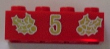 3001pb046-5G Steen 2x4 kerstster en nummer 5 rood gebruikt *5V12-05