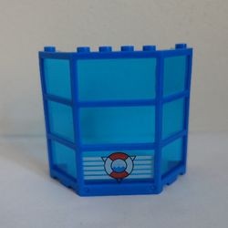 30185c02pb01-7G Erker 3x8x6, donkerblauw getint glas KUSTWACHT LOGO zie ook 30181 blauw gebruikt *