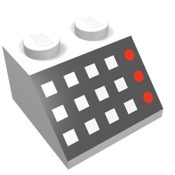 3039p32-1G Dakpan bedrukt 45 graden 2x2 met 12 knopjes, 3 rode lampjes op zwarte achtergrond wit gebruikt *5R000