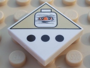 3068bpb0194-1 Tegel 2x2 Drie zwarte stippen en hoofd mummy wit NIEUW *