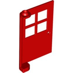 3861-5 Deur 1x4x5 met 4 raampjes- geen frame nodig rood NIEUW *1L0000