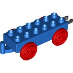 4559c01-7G DUPLO Treinbasis met rode wielen en beweegbare haak blauw gebruikt *