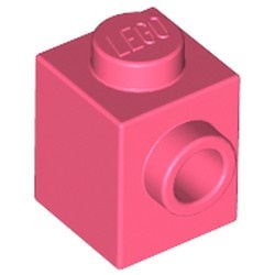 87087-220 Steen 1x1 noppen 1 zijde rood, koraal NIEUW *1L034